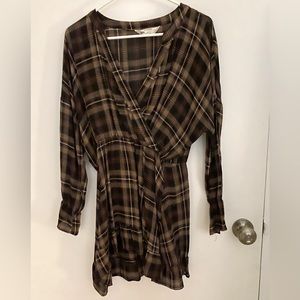 Zara Long Sleeve Plaid Wrap Dress - size small